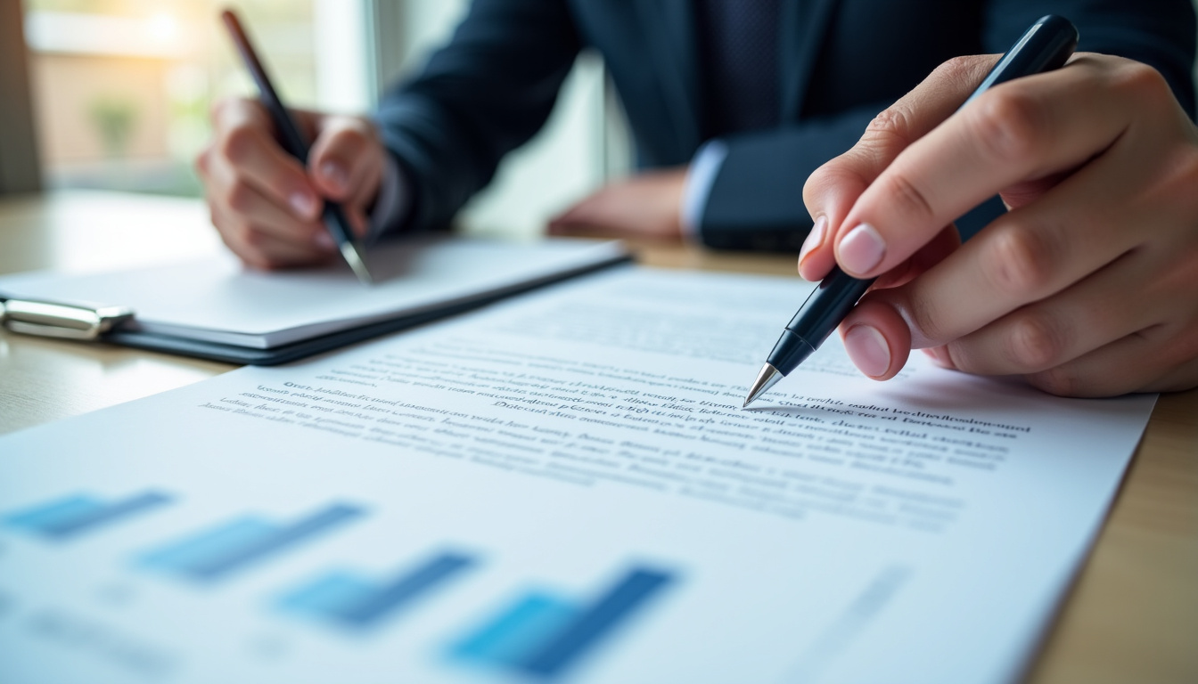 Illustration montrant un professionnel qui examine attentivement les clauses d