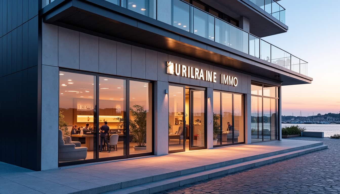 Agence immobilière Barraine Immo située à Brest-Port, bâtiment moderne avec vitrines et enseigne visible