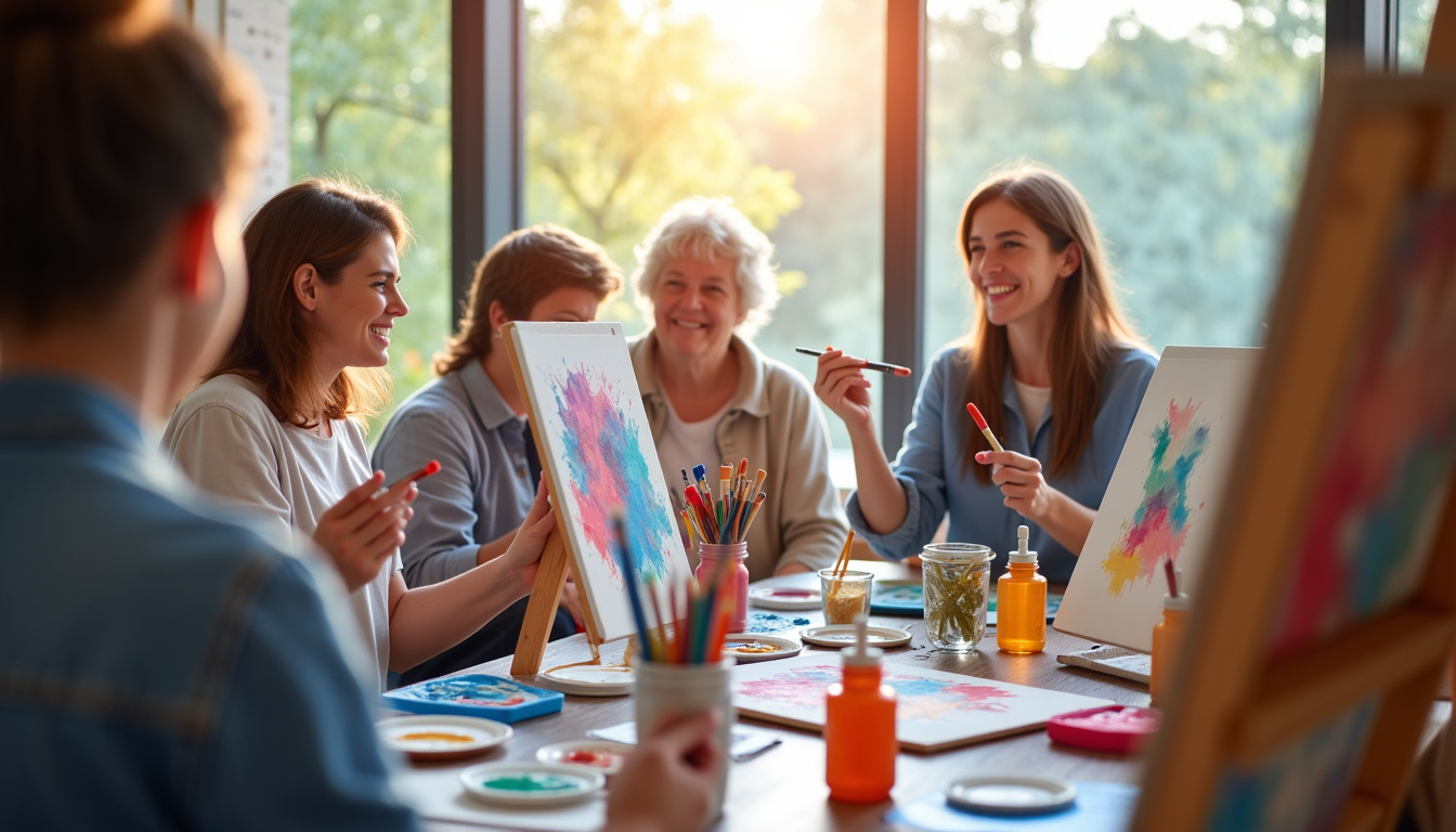 Atelier de peinture animé par des adhérents au sein d’un Groupe d’Entraide Mutuelle