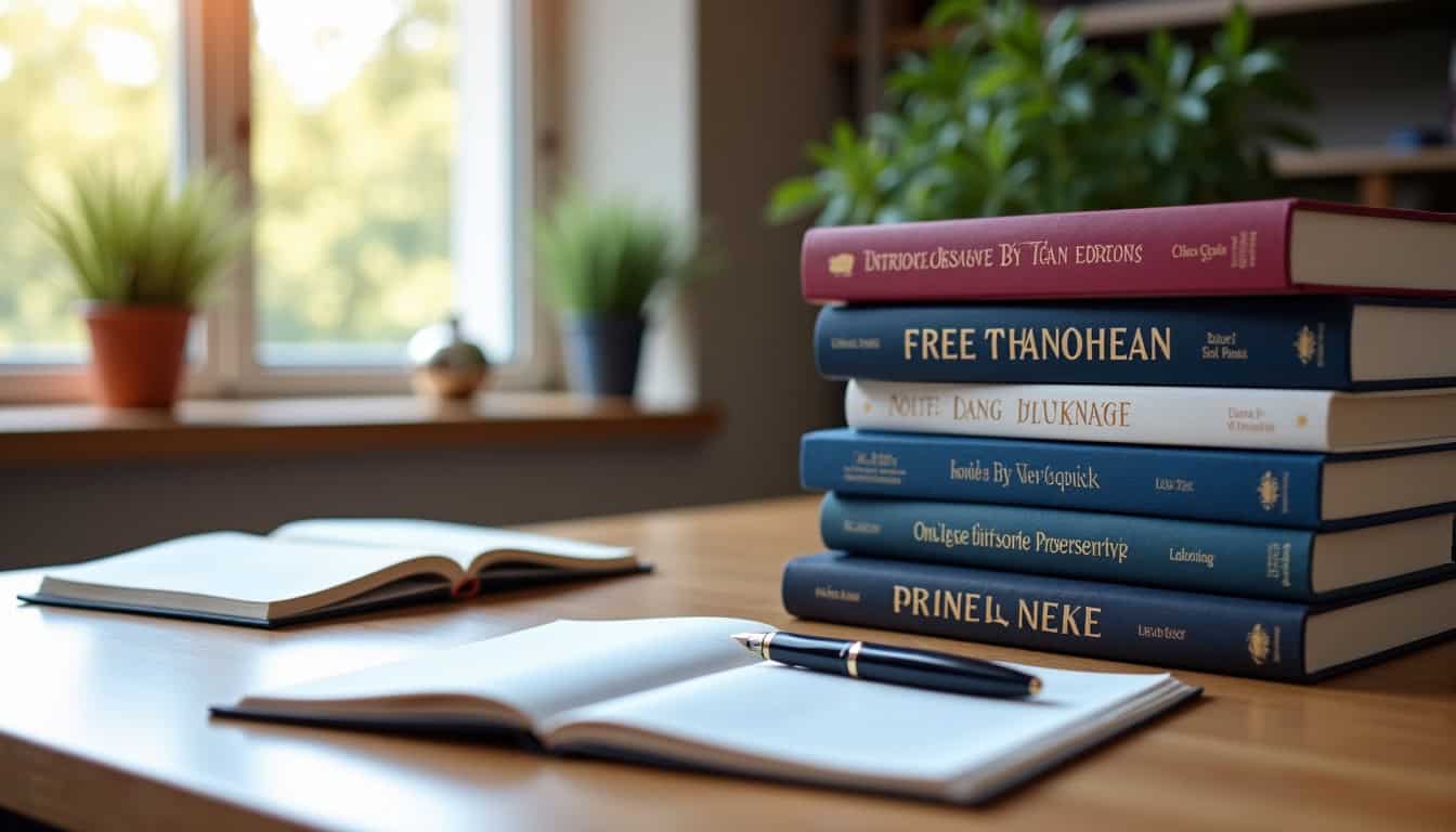 Collection de livres de trading pour débutants organisés sur un bureau