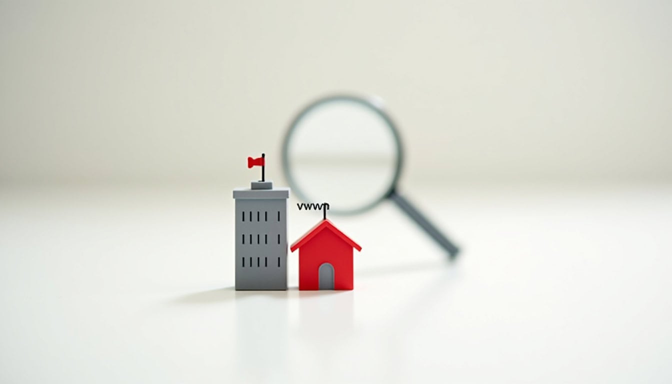 Véhicule épave et recherche en ligne avec loupe et bâtiment.