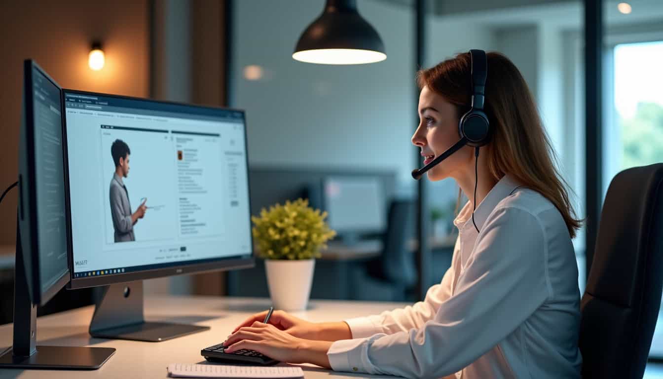 Conseiller MAIF en train de répondre à un appel téléphonique depuis son poste de travail