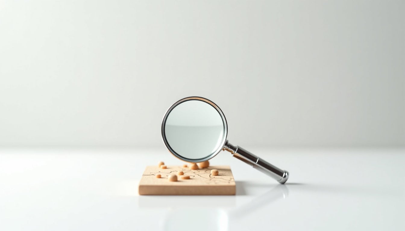 Vérificateur de pièces détachées automobile avec loupe sur fond blanc.