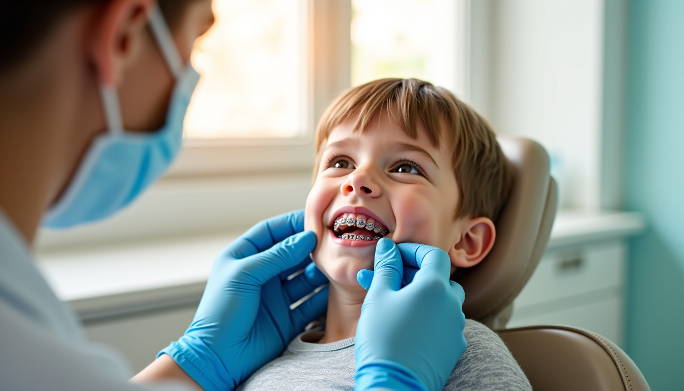 Enfant en consultation orthodontique avec appareil dentaire, illustrant la prise en charge d