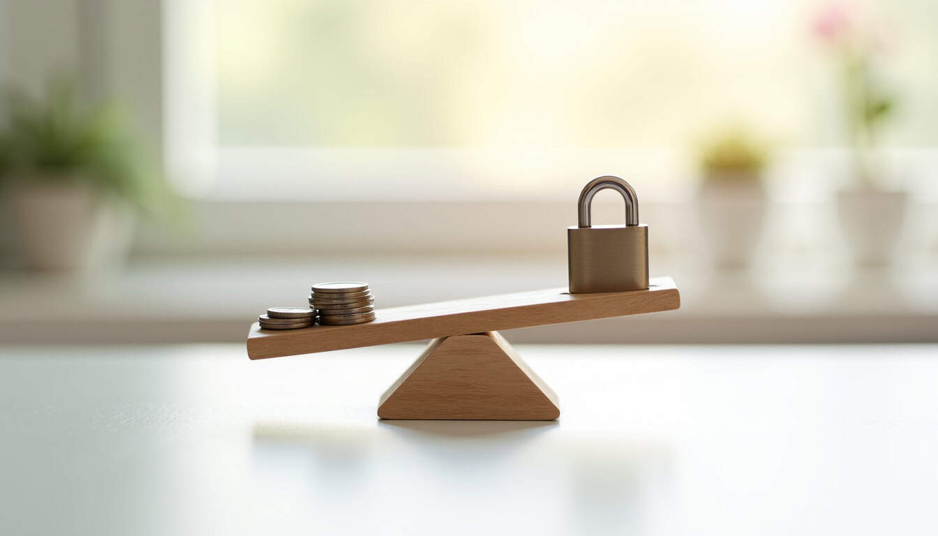 Casse-tête avec pièces de monnaie équilibrées et cadenas, symbolisant la gestion financière et la sé.
