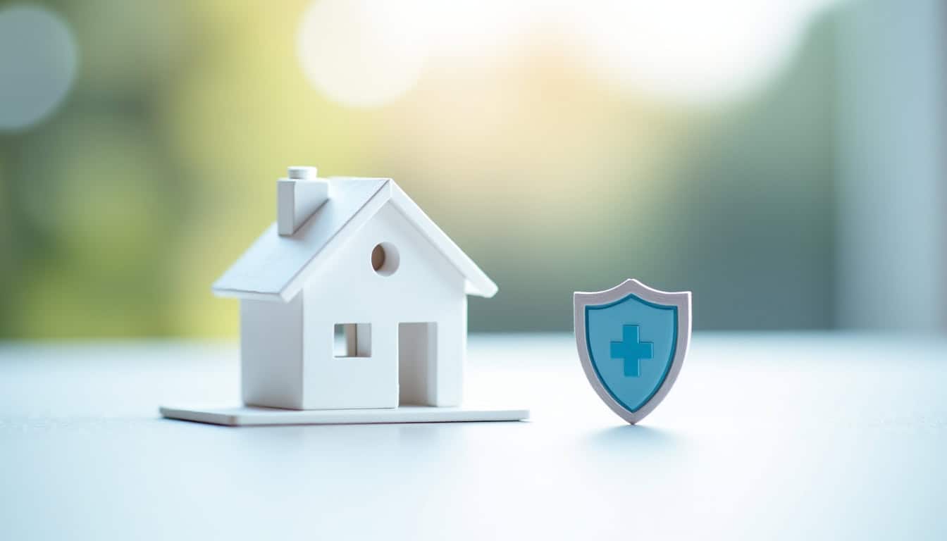 Sécurité maison avec modèle de maison et bouclier de protection.