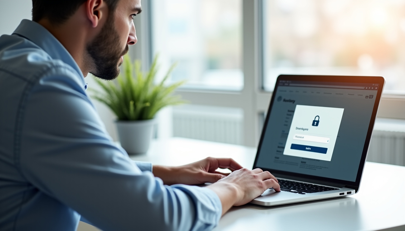 Homme vérifiant la sécurité de sa connexion internet sur son ordinateur portable