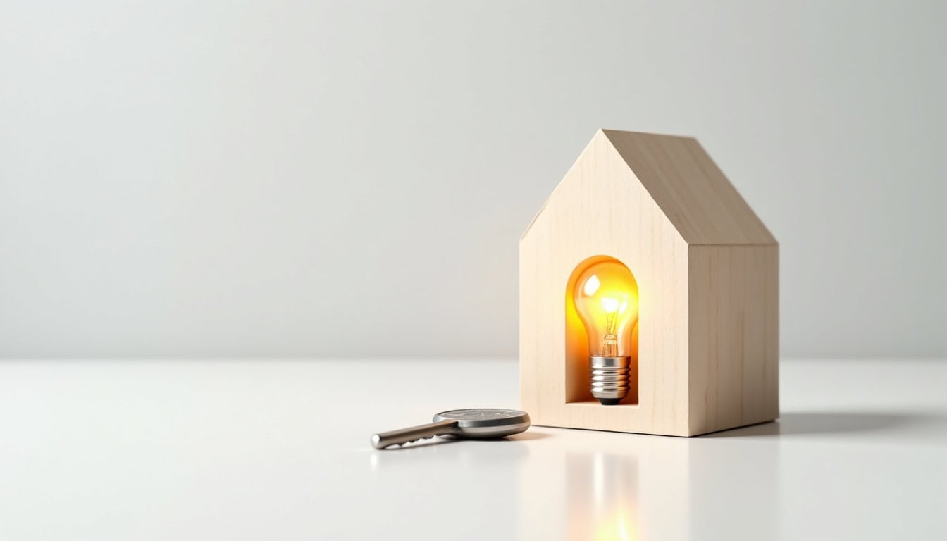 Panneau lumineux avec ampoule dans une maison en bois, symbolisant l'efficacité énergétique.