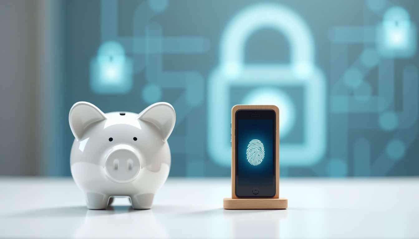 Coffre-fort numérique sécurisé avec empreinte digitale et symbole de sécurité numérique.