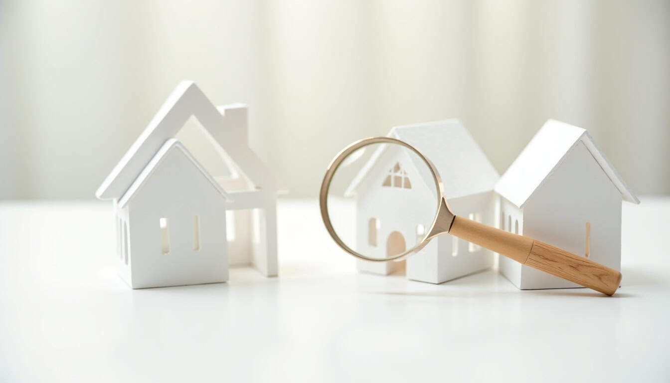 Maisons en carton avec loupe, décoration intérieure ou extérieure.