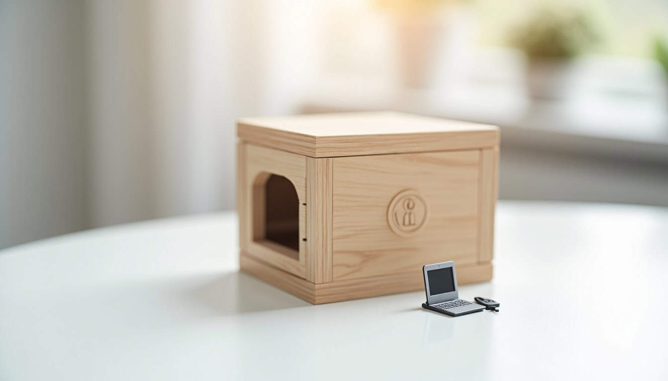 Coffre en bois pour animaux, idéal pour la sécurité et le confort.