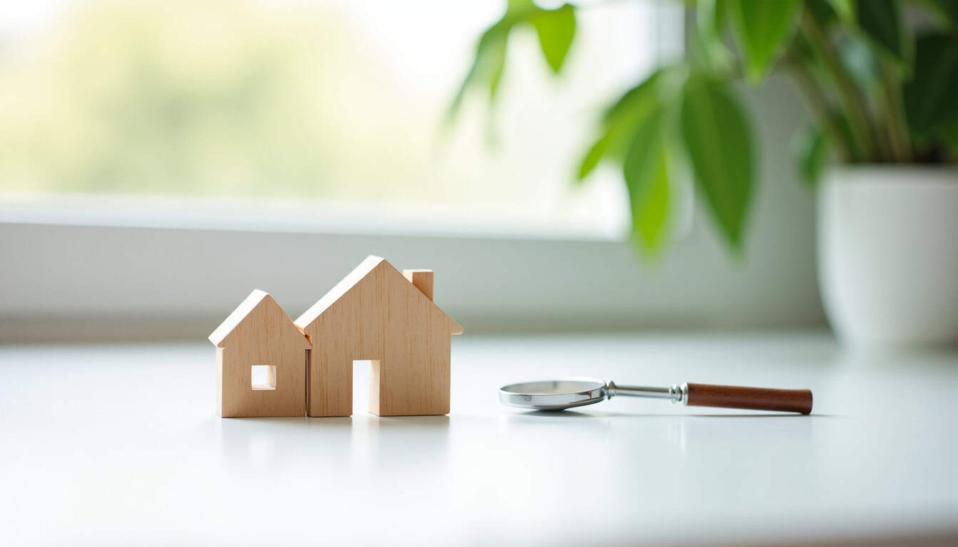 Maison miniature en bois avec outil de démolition, symbolisant le service d'épaviste.