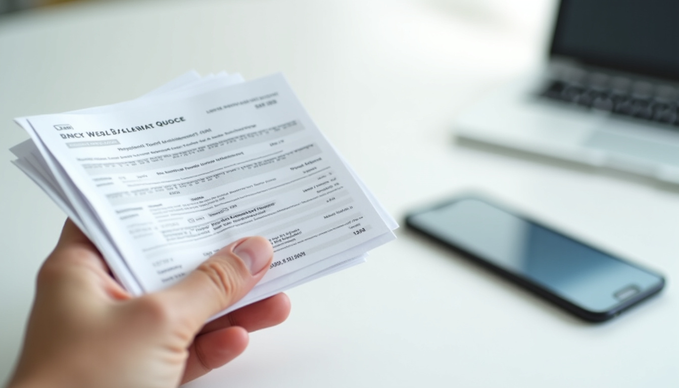 Photographie d’une main tenant des documents d’assurance et un smartphone affichant un devis MAIF