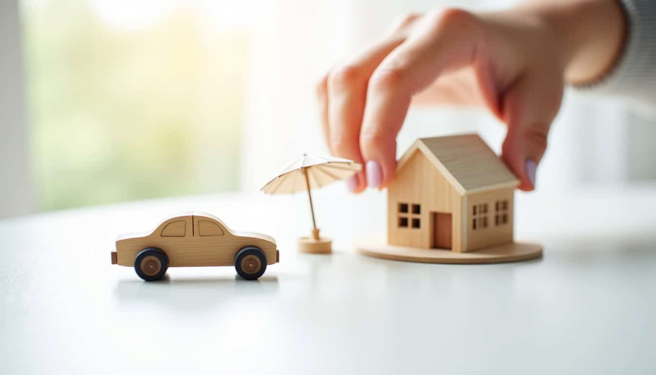 Véhicule miniature, maison en bois et parasol miniature pour épaviste.