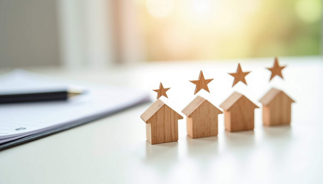 Vente de maisons avec étoiles de satisfaction, symbole de qualité et de confiance dans le secteur im.