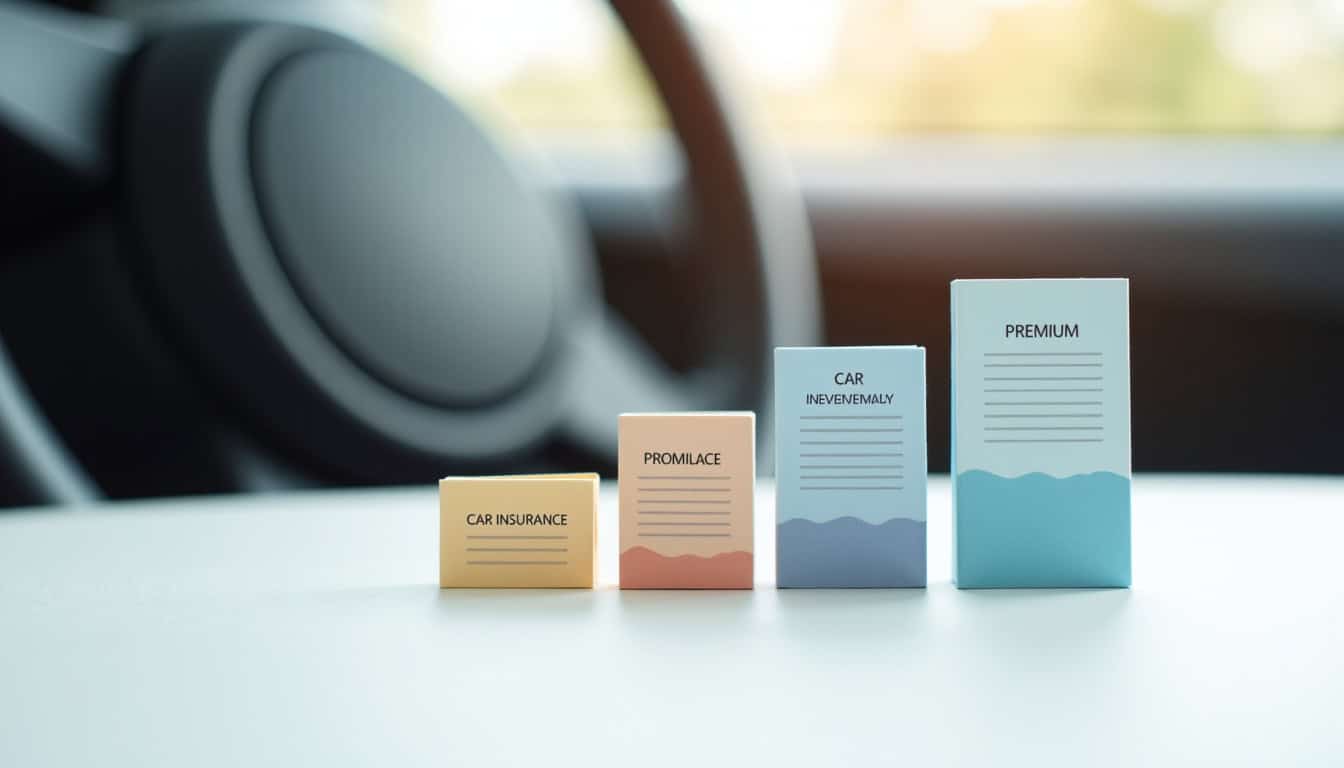 Vignettes d'assurance auto de différentes couvertures et niveaux de protection.