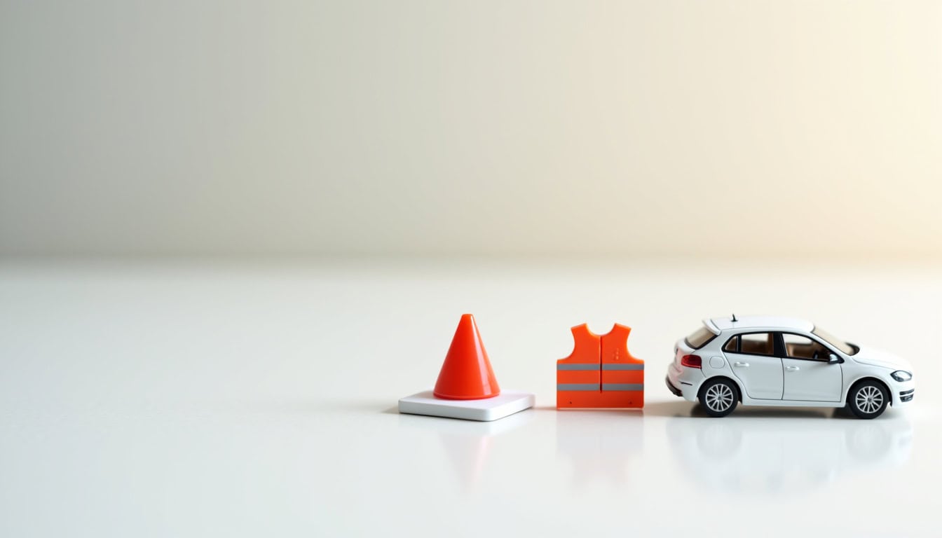 Accessoires de signalisation routière et voiture miniature pour épaviste.